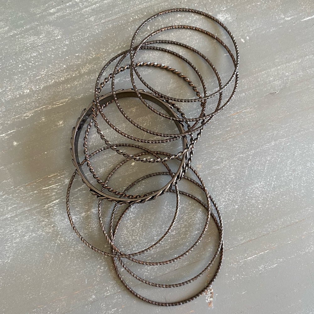 Black Metal Bangle Set of 10 Bracelets